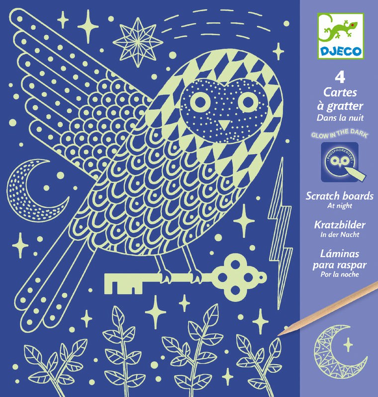 At Night (Glow In The Dark) Scratch Cards By Djeco Art & Craft Kits