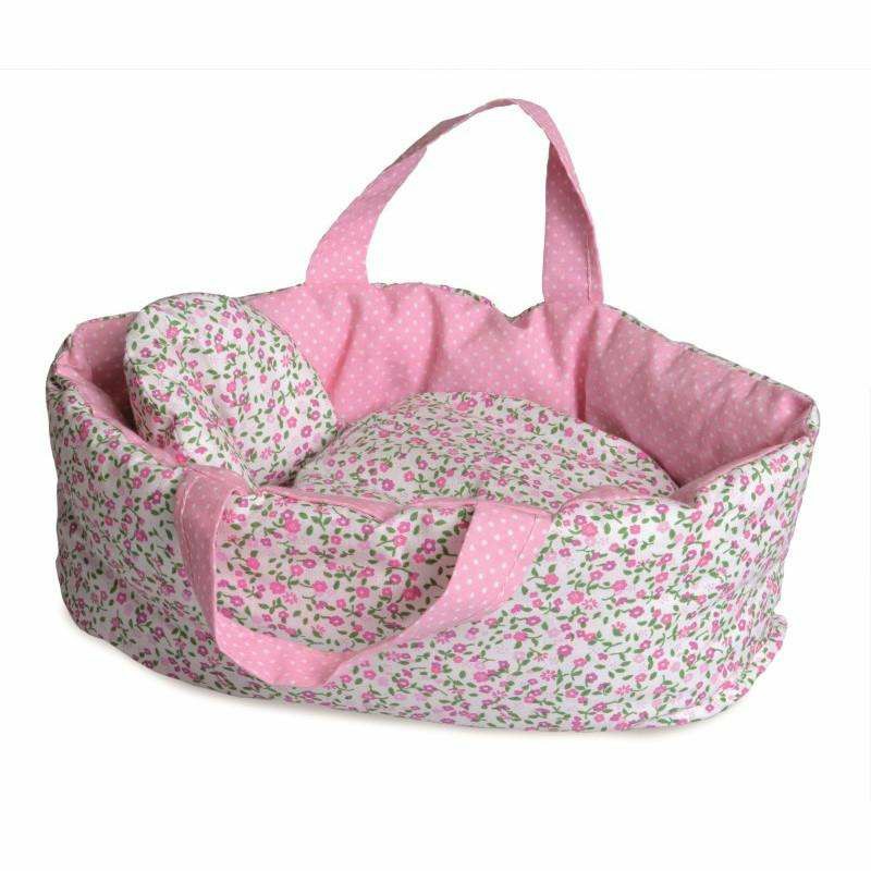 Doll Carry Cot – Pink Floral Doll Prams & Beds