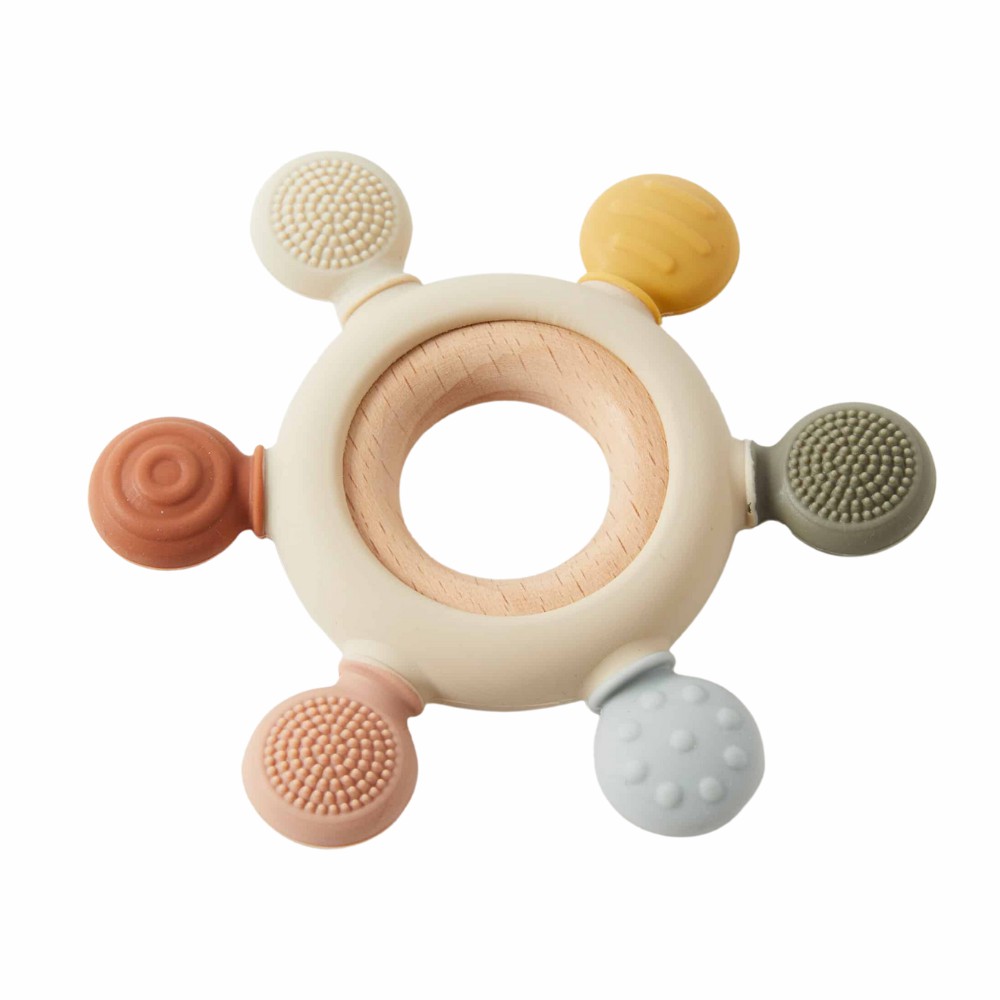 Emery Silicone + Wood Sensory Teether Baby & Toddler