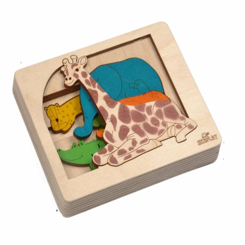 Jungle Animals 3-Dimensional Layer Puzzle By Ekoplay Wooden Puzzles