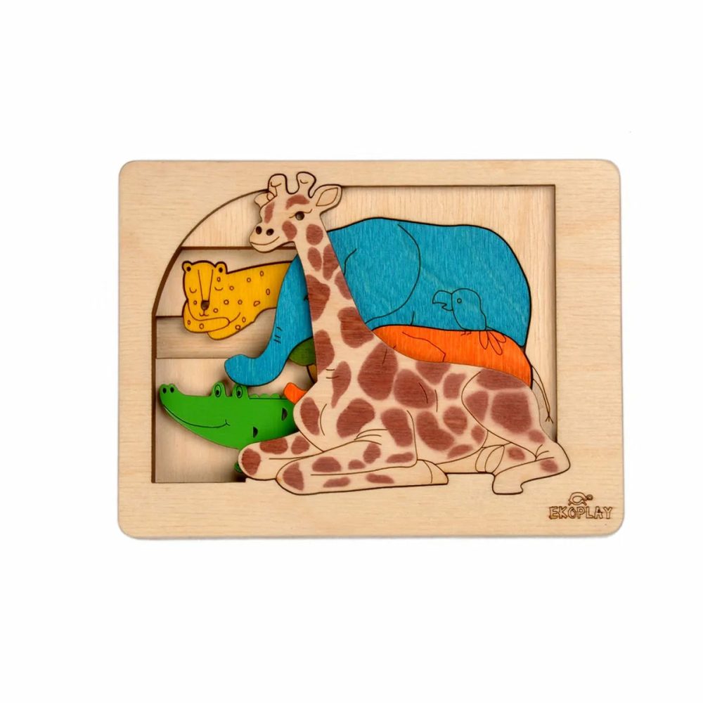 Jungle Animals 3-Dimensional Layer Puzzle By Ekoplay Wooden Puzzles