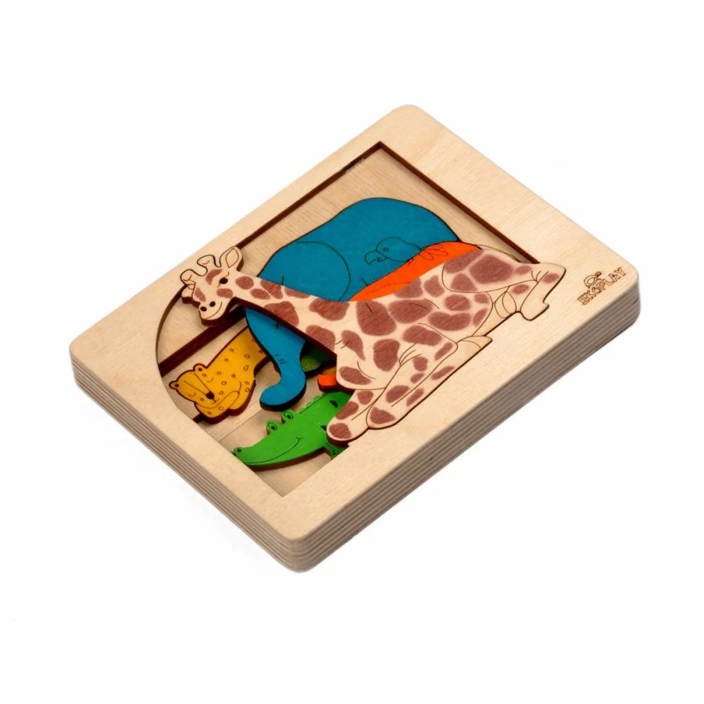 Jungle Animals 3-Dimensional Layer Puzzle By Ekoplay Wooden Puzzles