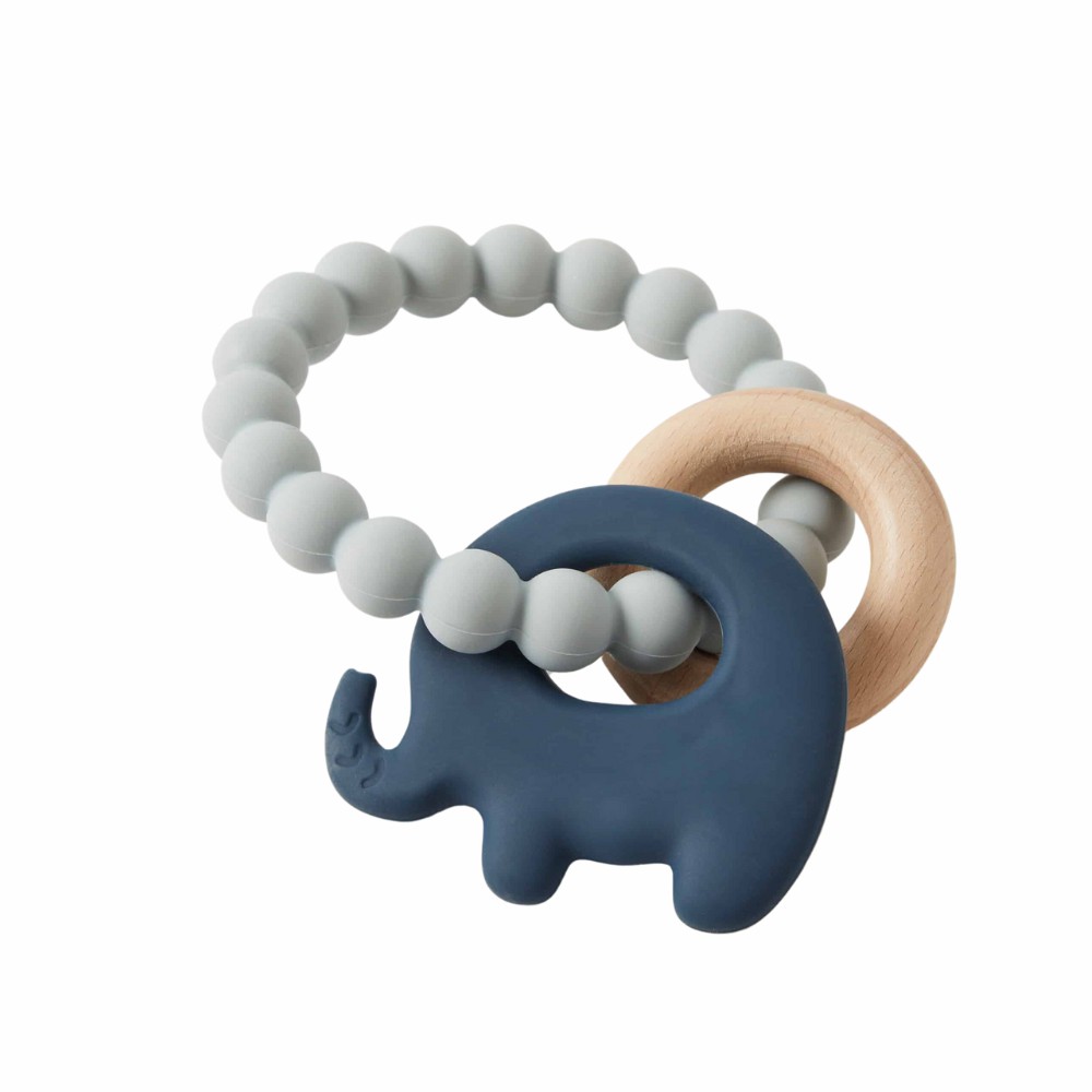 Mika Silicone & Wood Teether – Elephant