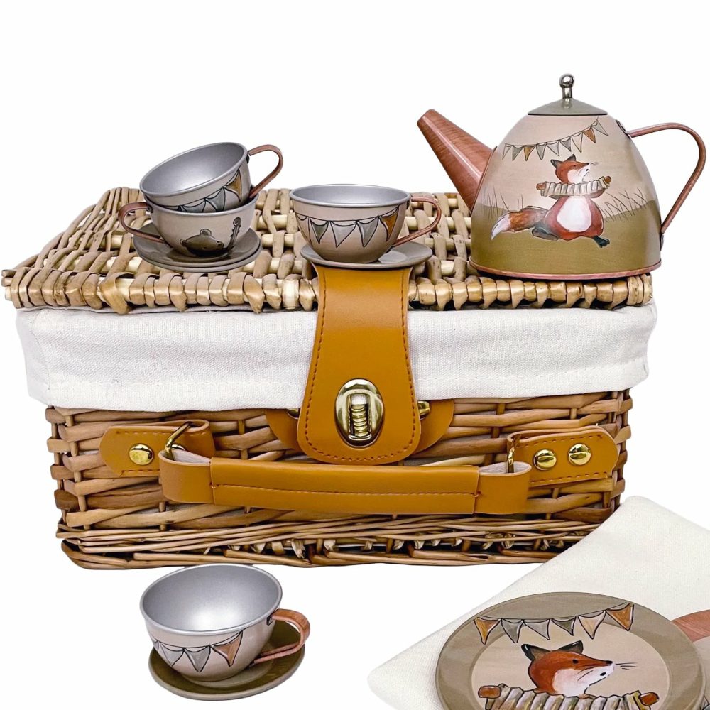 Musicians Tin Tea Set In A Wicker Basket Pretend + Role Play