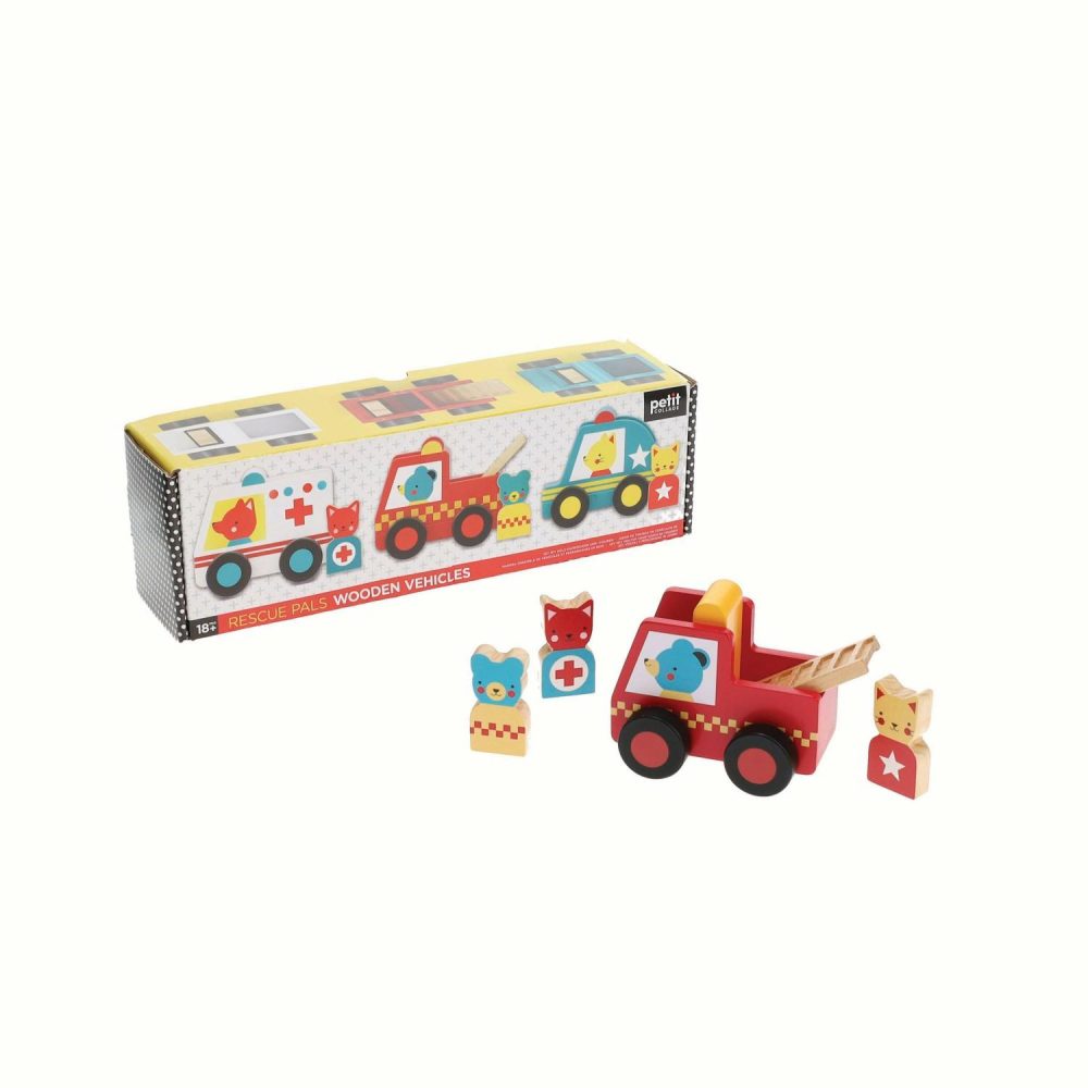 Rescue Pals Wooden Vehicle Set Pretend Play