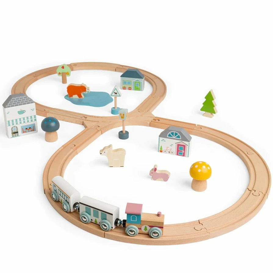 Scandi Wooden Train Set Pretend Play