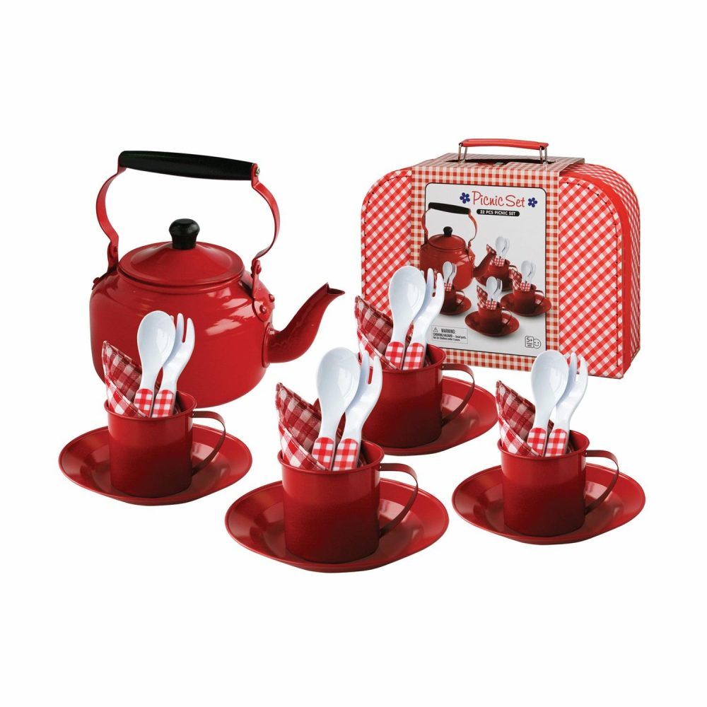 Tin Picnic Set With Kettle And Carry Case Pretend Play