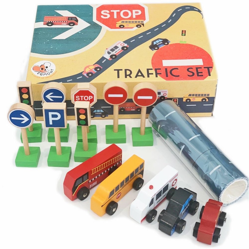 Wooden Traffic Set With Road Tape Pretend Play