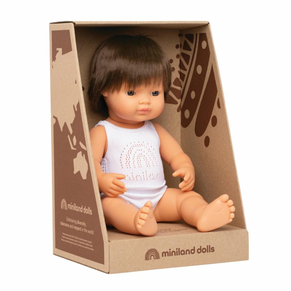 Miniland Caucasian Brunette Anatomically Correct Boy Doll 38Cm Pretend + Role Play